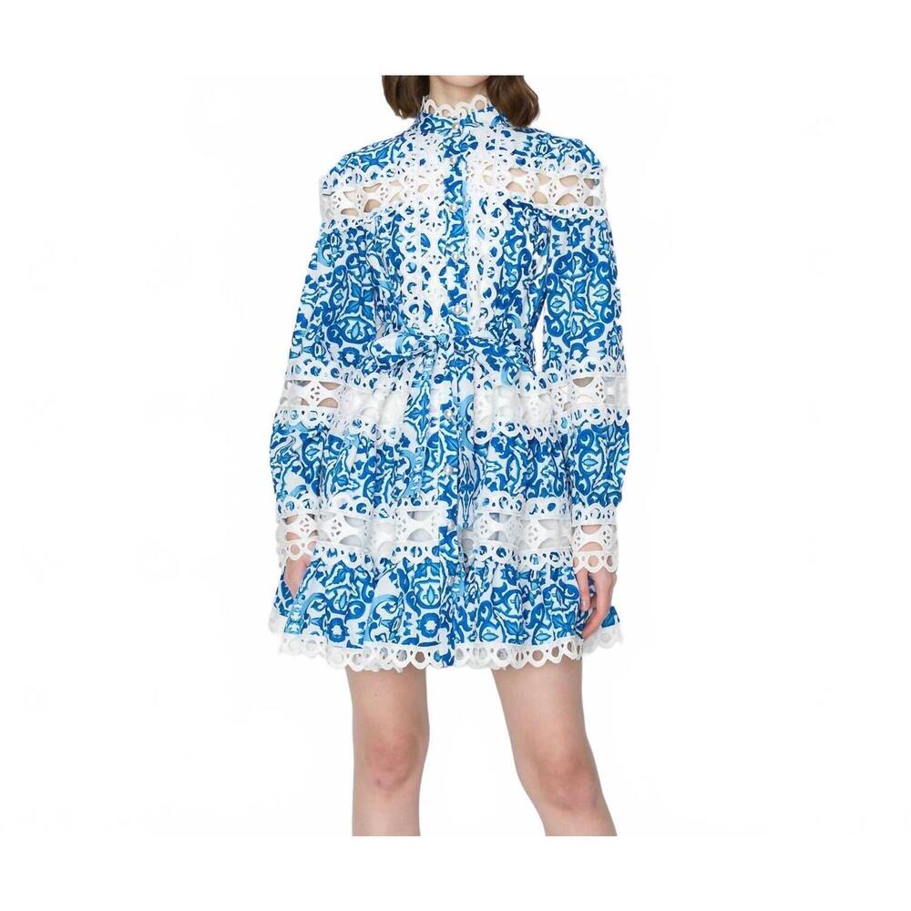 NEW INA FASHION crochet lace mini dress in positano blue